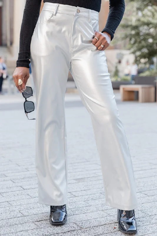 Share Your Thoughts Silver Metallic Straight Leg Pants FINAL SALE