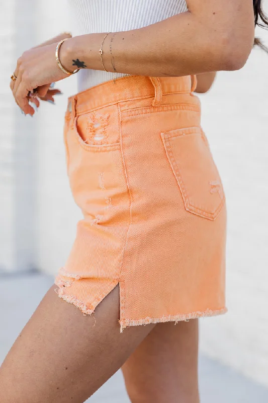 Stand Out Orange Distressed Denim Shorts FINAL SALE