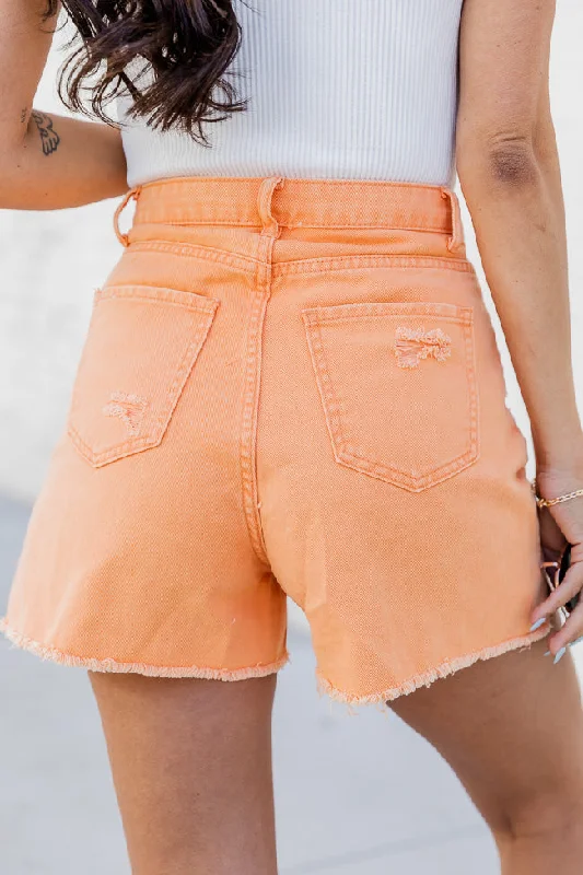 Stand Out Orange Distressed Denim Shorts FINAL SALE