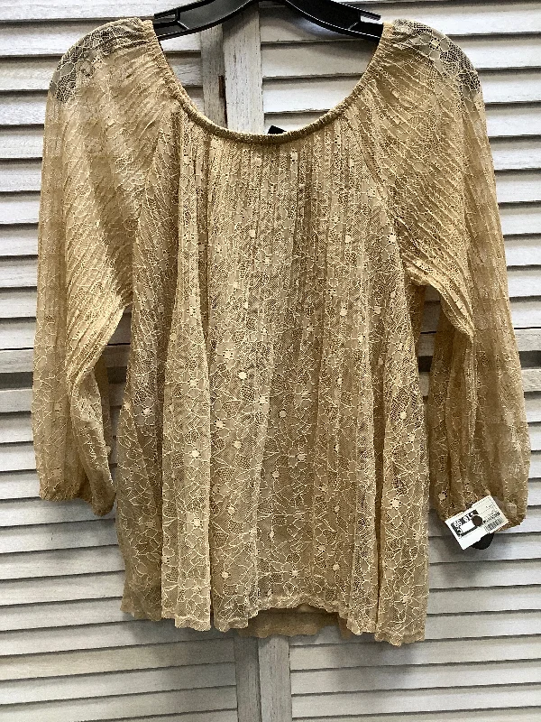 Tan Blouse Long Sleeve Cable And Gauge, Size S