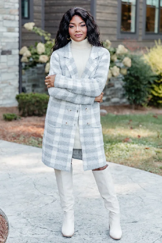 Time Rolls By Grey Plaid Cardigan Coat FINAL SALE