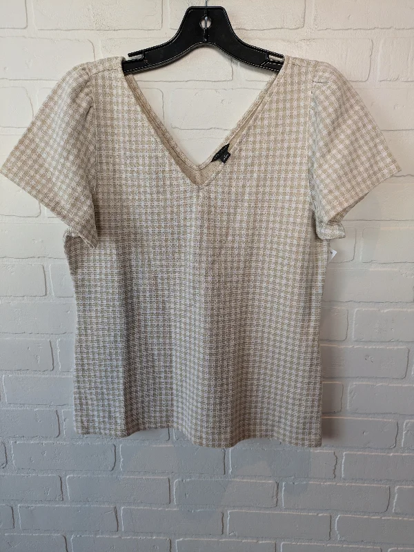 Top Short Sleeve By Ann Taylor In Tan & White, Size: M