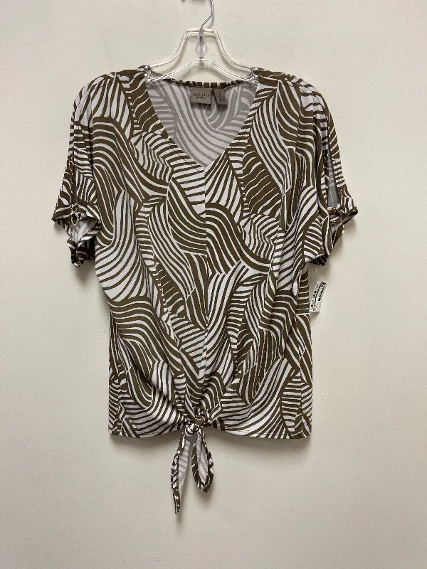 Top Short Sleeve By Chicos In Brown & White, Size: L