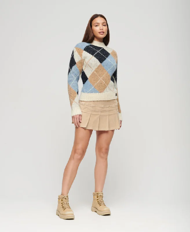 Boxy Pattern Knit Jumper | Cream Argyle