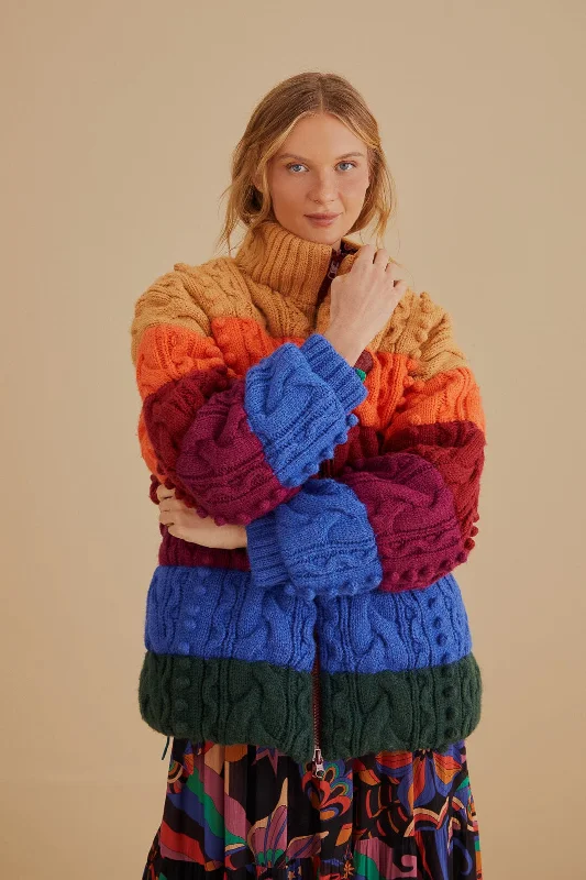 Colorful Stripes Knit Reversible Puffer Jacket