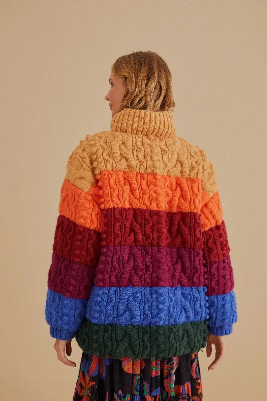 Colorful Stripes Knit Reversible Puffer Jacket