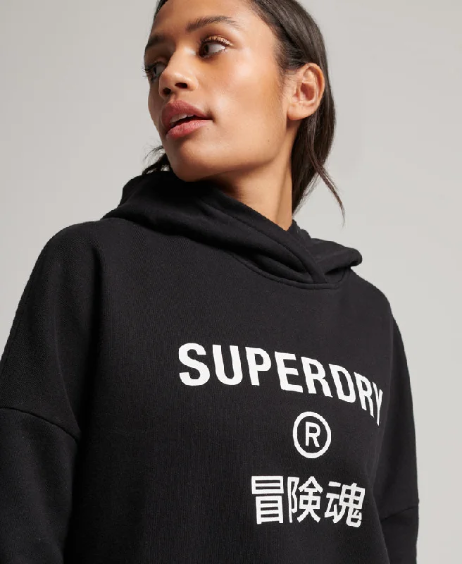 Core Sport Crop Box Hoodie | Black