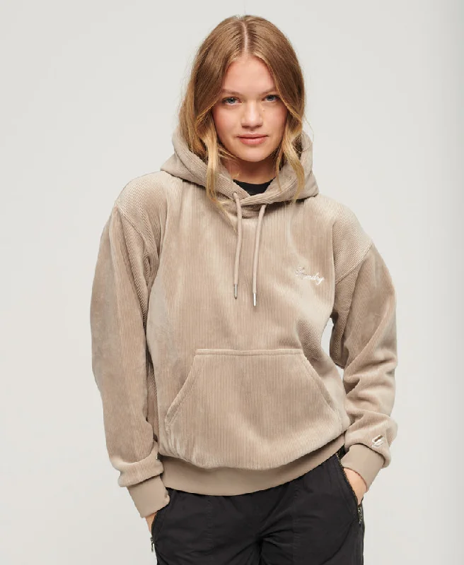 Drop Needle Velour Boxy Hoodie | Warm Grey