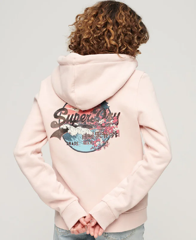 Japanese Vintage Logo Graphic Zip Hoodie | Peach Whip