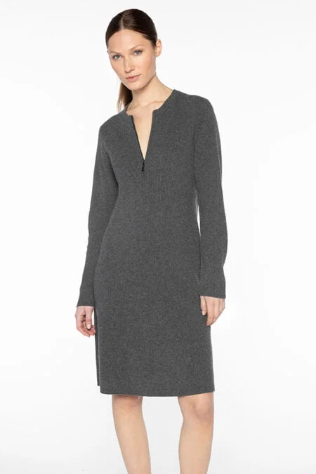 Kinross Cashmere Rib Zip Crew Dress