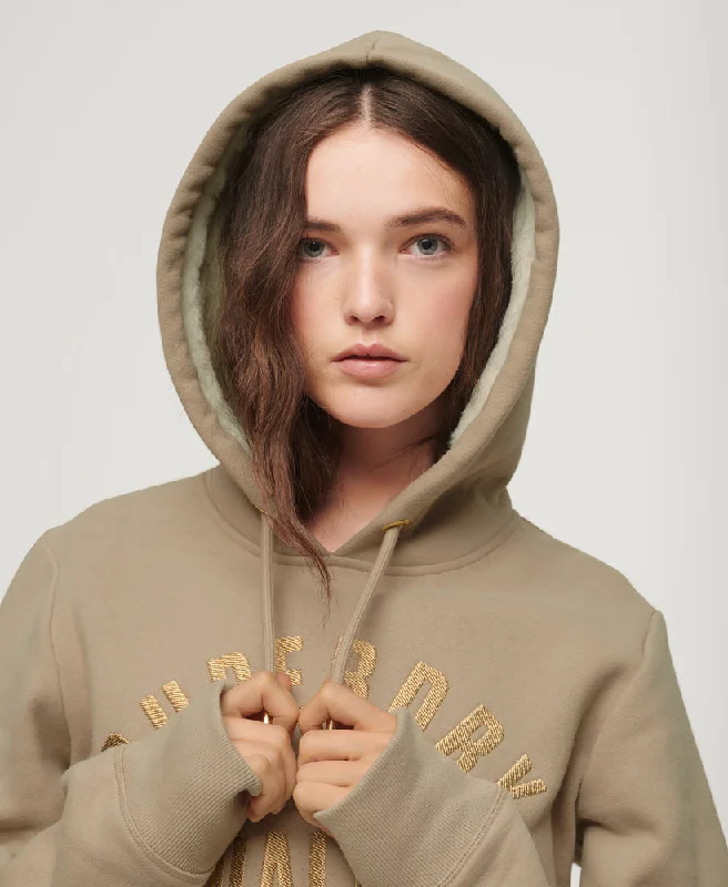 Luxe Metallic Logo Hoodie | Warm Grey