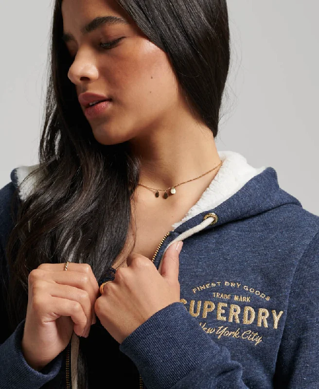 Luxe Metallic Logo Zip Hoodie | Eclipse Navy