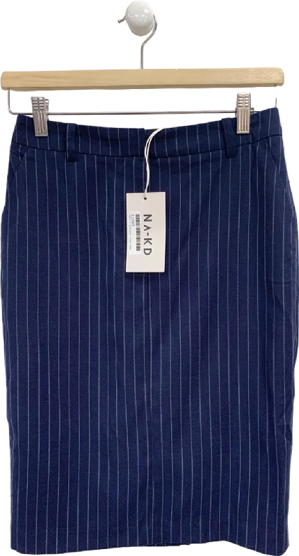 NA-KD Navy Pinstripe Woven Pencil Knee Length Skirt EU 34