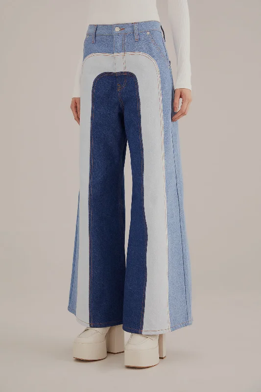 Patchwork Denim Wide Pants