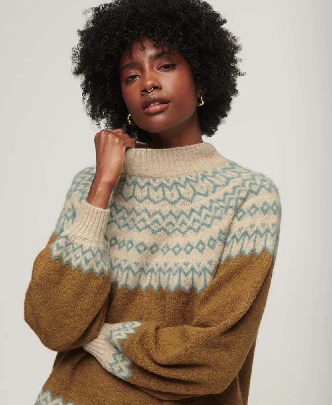 Slouchy Pattern Knit Jumper | Caramel Fairisle