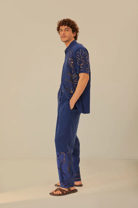 Surrealist Richelieu Embroidered Euroflax™ Premium Linen Pants