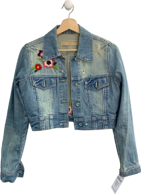 TRF Light Blue Embroidered Denim Jacket M