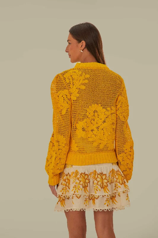 Yellow Embroidered Knit Sweater